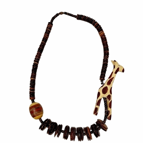 Vintage Hand Carved Wooden Beaded African Giraffe - Picture 1 of 8